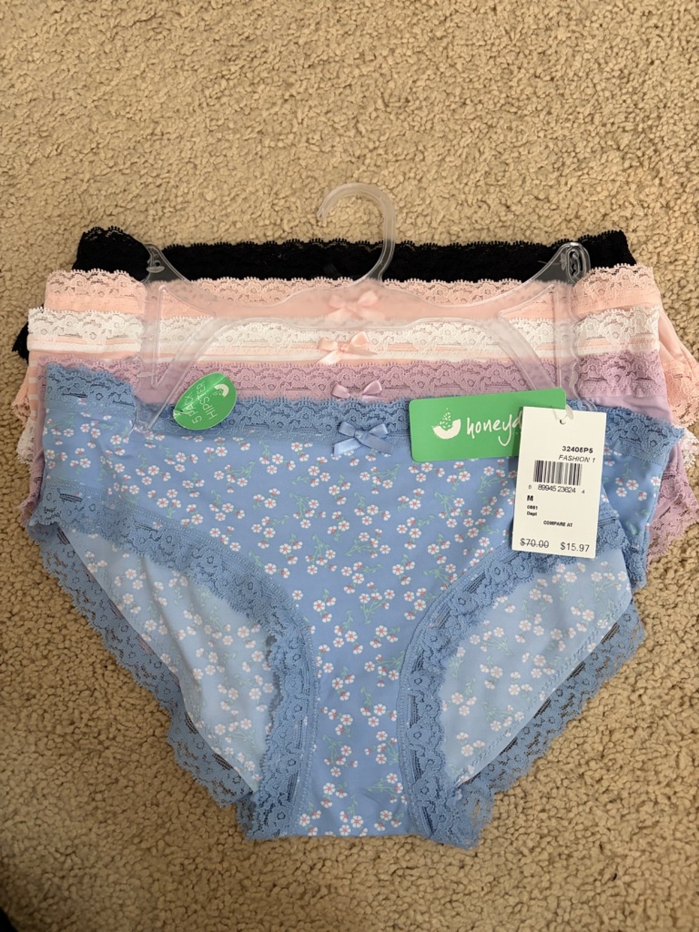 Honeydew Intimates size M NWT HIPSTER- Lace Trim Briefs - 5 pack multi color